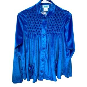 Vintage National Pajama Top Size Medium Royal Blue Sapphire Cozy Loungewear NWOT